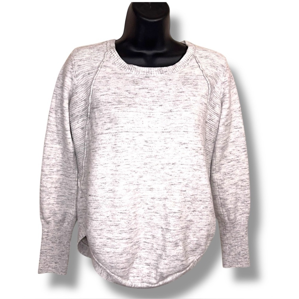 Medium Fitted RD Style White Light Grey Sweater Knit Log Sleeve Casual Round